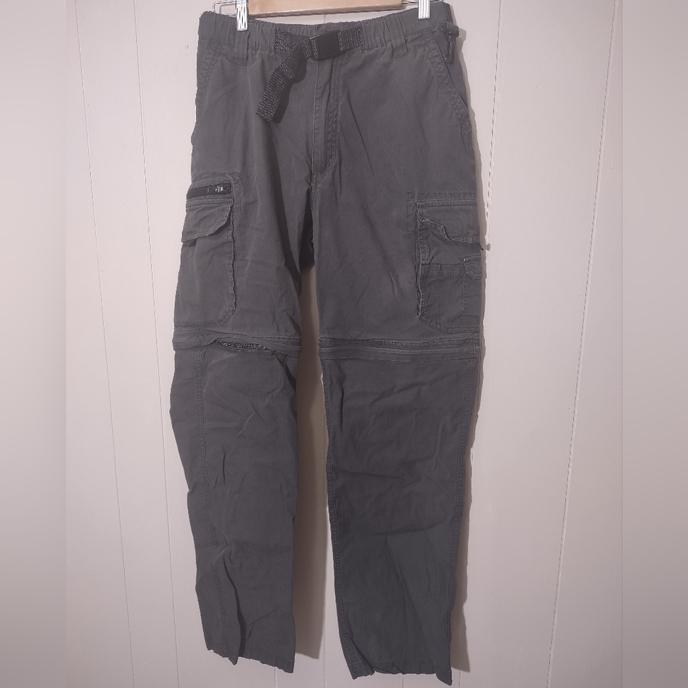 BC Clothing Convertible Cargo Pants/Short Men's Size SmX32 Belted Gray Hike Camp